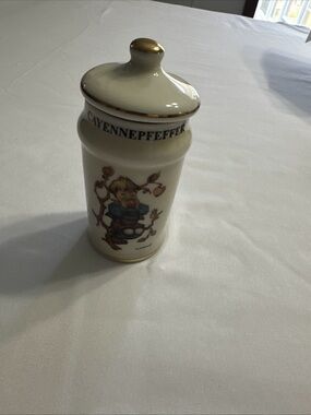 MJ Hummel ALLSPICE Spice Jar w Lid Gold Trim Porcelain